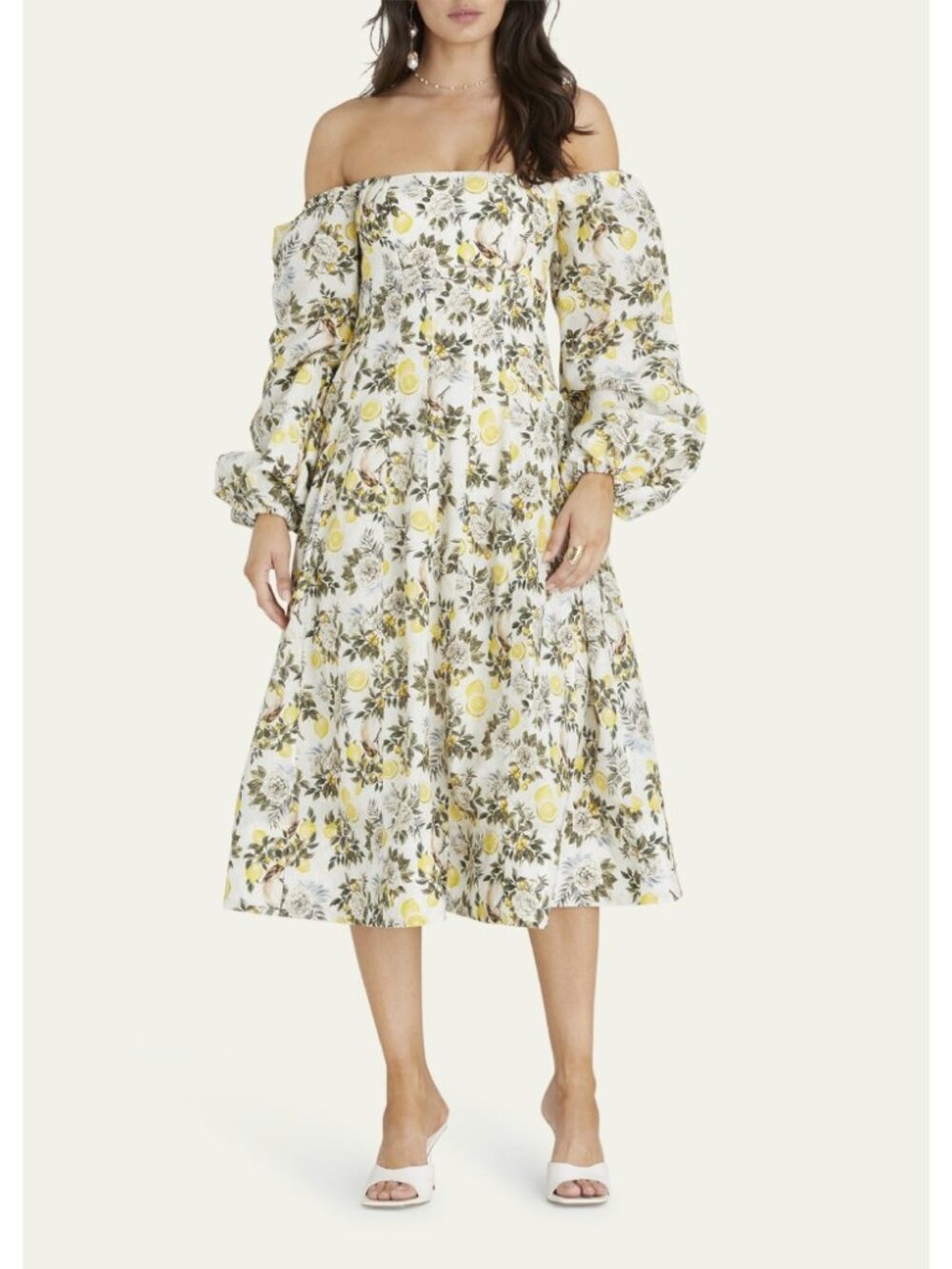 Anthropologie Aqua Blu Greta Off-The-Shoulder Midi Dress Yellow Boho Size S